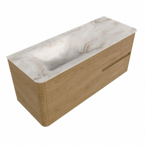 Mondiaz CIRO-DLUX Ensemble de meubles de salle de bains - 120x45x50cm - lavabo en solid surface Frappe - 1 vasque à gauche - 1 trou de robinet - 2 tiroirs - Chêne SW1530842