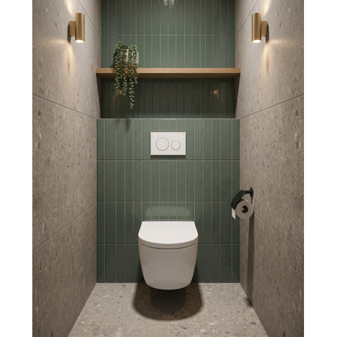 QeramiQ Dely Toiletset - 36.3x51.7cm - cuvette profonde - rimless - réservoir encastré avec mécanisme de chasse Geberit UP320 - abattant WC softclose 35 mm - plaque de commande blanche mate - boutons ronds - blanc mat SW1413231
