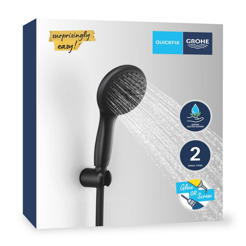 Grohe Vitalio Start QuickFix Handdoucheset - diameter 11cm - 2 straalsoorten - 7.4l/min - met houder - met slang - 175cm - matte black (mat zwart) SW1126724