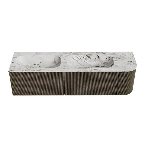 Mondiaz KURVE-DLUX Ensemble de meuble de salle de bains - 165x46x40cm - 2 tiroirs - 1 porte - lavabo solid surface - double / gauche - sans trou de robinet - Shadow SW1414592