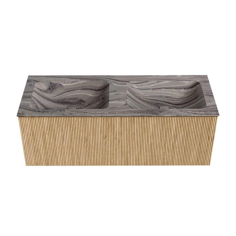 MONDIAZ KURVE-DLUX meuble de salle de bains 120 cm couleur Oak avec 1 tiroir et 0 porte. Lavabo LEAF double sans trou de robinet Sombra. SW1433581
