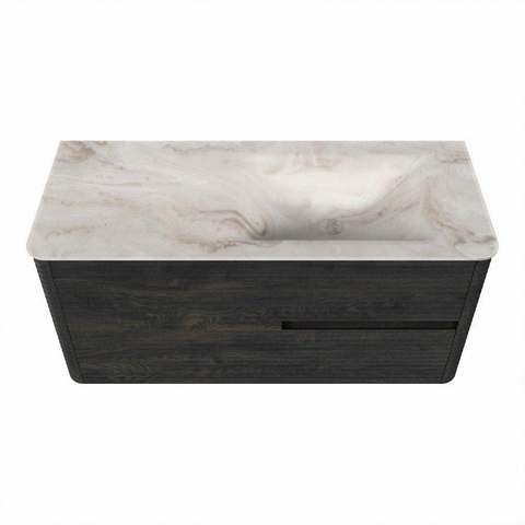 Mondiaz CIRO-DLUX Badkamermeubelset - 110x45x50cm - Solid surface wastafel Frappe - 1 wasbak Rechts - 1 kraangat - 2 lades - Shadow SW1533796