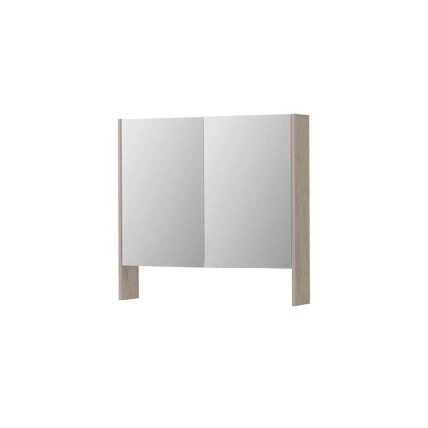 INK SPK3 Armoire de toilette miroir - 80x14x74cm - 2 portes - miroir double face - tablette ouverte - interrupteur et prise de courant - MFC Chêne ivoire SW798226
