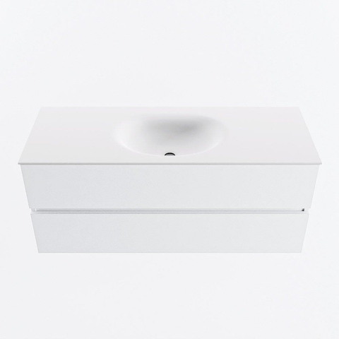 MONDIAZ VICA meuble sous lavabo 120cm Talc 2 tiroirs. Lavabo MOON centre 1 trou de robinet, couleur Talc. SW1381917
