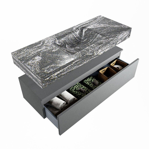 Mondiaz ALAN-DLUX Ensemble de meuble - 120cm - meuble Plata mat - 1 tiroir - Lavabo Cloud Lava suspendu - vasque Centre - 0 trous de robinet SW808638