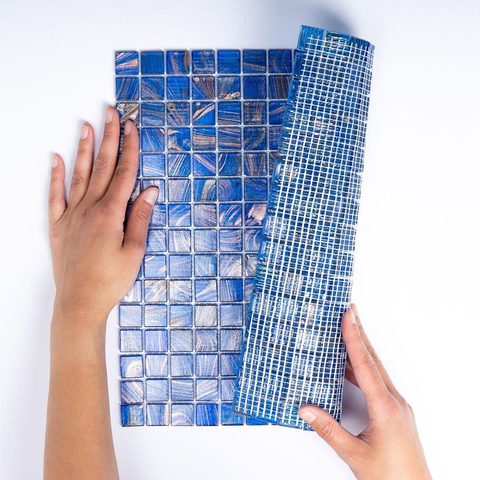 The Mosaic Factory Amsterdam mozaïektegel - 32.2x32.2cm - wand en vloertegel - Vierkant - Glas Medium Blue glans SW62147