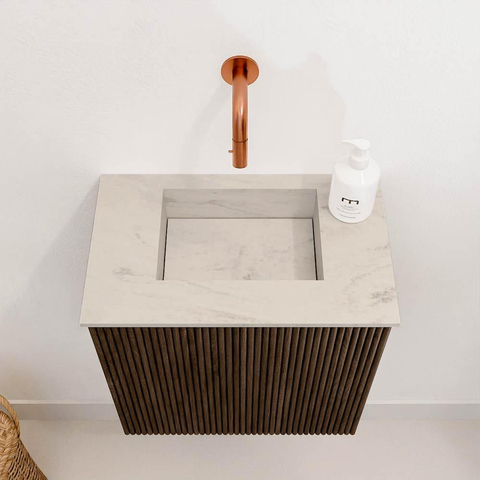 Mondiaz JOYA-DLUX Meuble de salle de bains - 40cm - couleur Walnut - Vasque FAYE position Milieu Sans trou de robinet couleur Opalo SW1422491