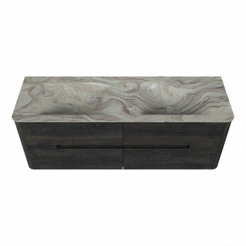 Mondiaz CIRO-DLUX Meuble de salle de bains - 140x45x50cm - lavabo solid surface Glace - 2 vasques Double - sans trous de robinet - 4 tiroirs - Shadow SW1532214