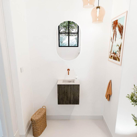 Mondiaz JOYA-DLUX 40cm meuble de toilette - couleur Shadow - Vasque FAYE position Milieu Sans trou de robinet couleur Nata. SW1424931