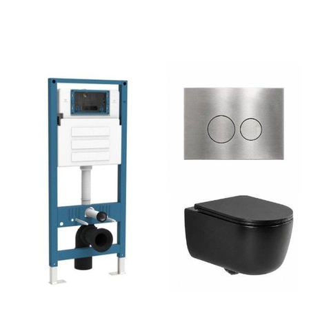 QeramiQ Dely Swirl Ensemble de toilettes - réservoir encastré QeramiQ Flush - abattant slim - plaque de commande en métal inox - boutons ronds - noir mat SW1578313