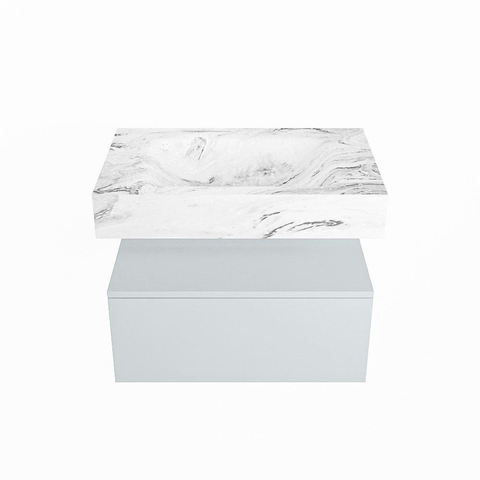 Mondiaz ALAN-DLUX Ensemble de meuble - 70cm - meuble Clay mat - 1 tiroir - Lavabo Cloud Glace suspendu - vasque Centre - 0 trous de robinet SW806238