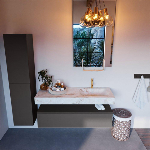MONDIAZ ALAN - DLUX Badkamermeubelset - 130cm - onderkast - Dark grey - 1 lade - vrijhangende wastafel - wasbak rechts - 1 kraangat - Frappe SW804685