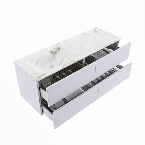 MONDIAZ VICA-DLUX Ensemble meuble de salle de bains - 130cm - meuble bas Cale - 4 tiroirs - vasque encastrée Cloud gauche - sans trous de robinet - version hauteur 60cm - Frappe SW1089063