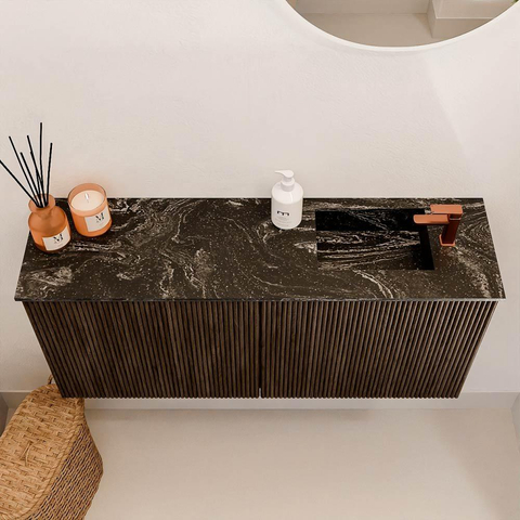 Mondiaz JOYA-DLUX 90cm meuble de salle de bains - couleur Walnut - Vasque FAYE position Droite 1 trou de robinet couleur Lava. SW1422442