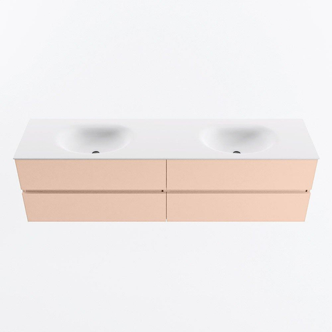 MONDIAZ Vica Ensemble meuble de salle de bains - 180cm - sous-meuble rosee - 4 tiroirs - lavabo moon double - sans trous de robinet - version haute 60cm - talc SW1080470