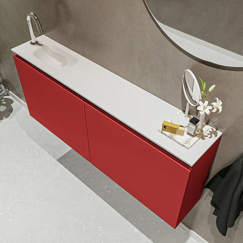 MONDIAZ TURE Toiletmeubel 120x23x50cm met 1 kraangaten 2 deuren fire mat Wastafel Eden links Solid Surface Wit SW475050