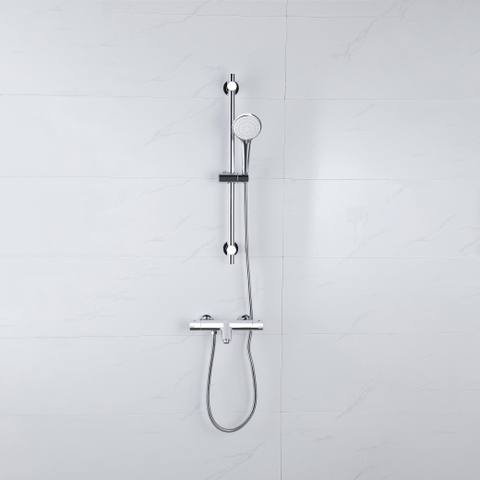 Adema Sparkle 2.0 Badset - thermostatische badkraan - 70cm glijstang - ronde handdouche - metalen doucheslang - chroom SW1481412
