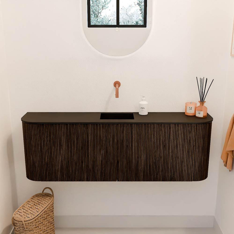 Mondiaz JOYA 123.2cm meuble de salle de bains - arrondi gauche et droite couleur Walnut - Vasque FAYE position Milieu Sans trou de robinet couleur Urban SW1421373