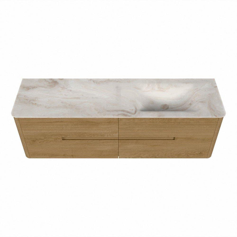 Mondiaz CIRO-DLUX Ensemble de meubles de salle de bains - 160x45x50cm - Plan vasque solid surface Frappe - 1 lavabo à droite - 1 trou de robinet - 4 tiroirs - Chêne SW1530868