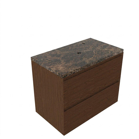 Saniclass Holz Pure Badkamermeubelset - 80x45x63cm - Noche natuurstenen topblad dark emperador - 1 kraangat - 2 lades - mat walnut pure (hout) SW1478263