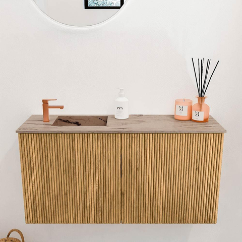 Mondiaz JOYA-DLUX 80cm toiletmeubel - kleur Oak - Wastafel FAYE positie Links 1 kraangat kleur Arena. SW1423904