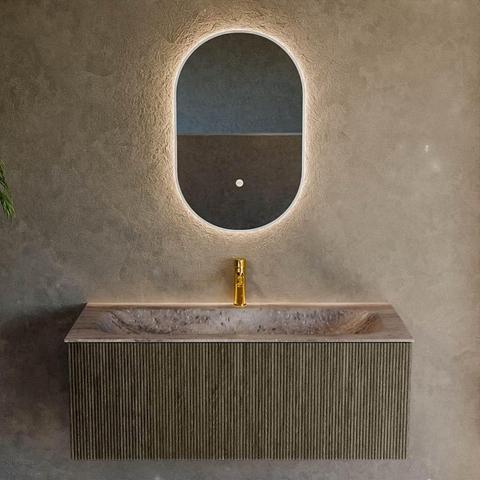 MONDIAZ KURVE-DLUX 110cm badmeubel kleur Shadow met 1 lade en 0 deuren. Wastafel BIG MEDIUM Midden 1 kraangat Oza. SW1432897