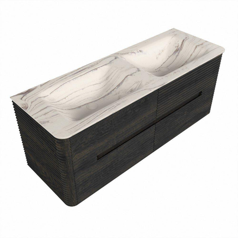 Mondiaz CIRO-DLUX Badkamermeubelset - 130x45x50cm - Solid surface wastafel Nata - 2 wasbak Dubbel - zonder kraangaten - 4 lades - Shadow SW1532625