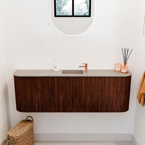 Mondiaz JOYA-DLUX 123.2cm toiletmeubel - ronding links en rechts kleur Ruby - Wastafel FAYE positie Midden 1 kraangat kleur Saba. SW1425640