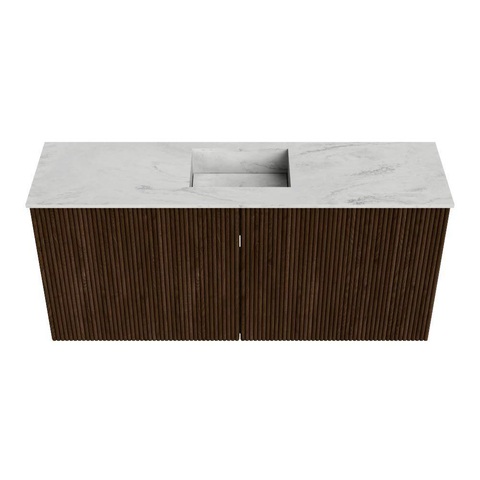 Mondiaz JOYA-DLUX 90cm meuble de salle de bains - couleur Walnut - Vasque FAYE position Milieu Sans trou de robinet couleur Opalo. SW1422500