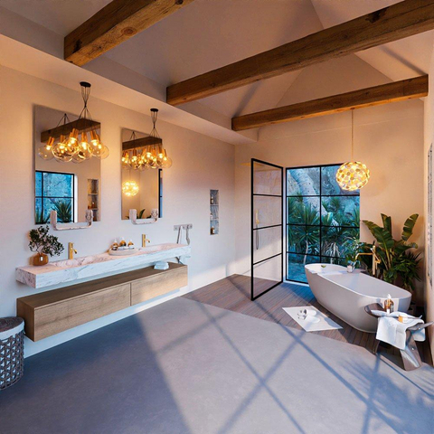 Mondiaz ALAN-DLUX Ensemble de meuble - 200cm - meuble Washed Oak mat - 2 tiroirs - Lavabo Cloud Glace suspendu - vasque Gauche et droite - 2 trous de robinet SW808949