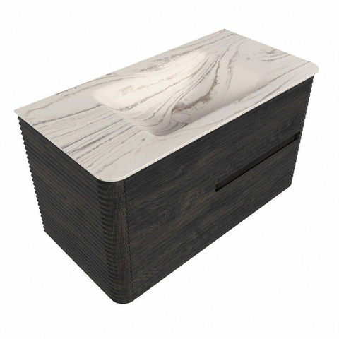 Mondiaz CIRO-DLUX Badkamermeubelset - 90x45x50cm - Solid surface wastafel Nata - 1 wasbak Midden - zonder kraangaten - 2 lades - Shadow SW1532608
