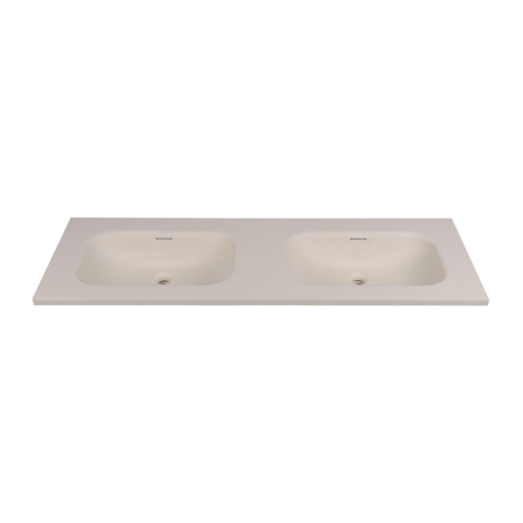 Saniclass Torino Meubelwastafel - 140.5x46x17.5cm - solid surface - 2 wasbakken - zonder kraangaten - off-white SW1471859