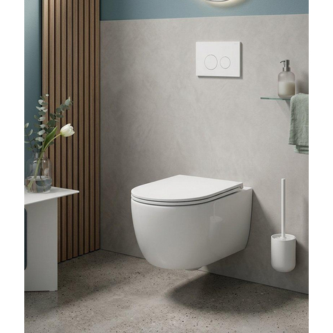 QeramiQ Dely Swirl Toiletset - 36.3x51.7cm - Geberit UP320 inbouwreservoir - met Burda frame - slim zitting - glans witte bedieningsplaat - ronde knoppen - glans wit SW1126085