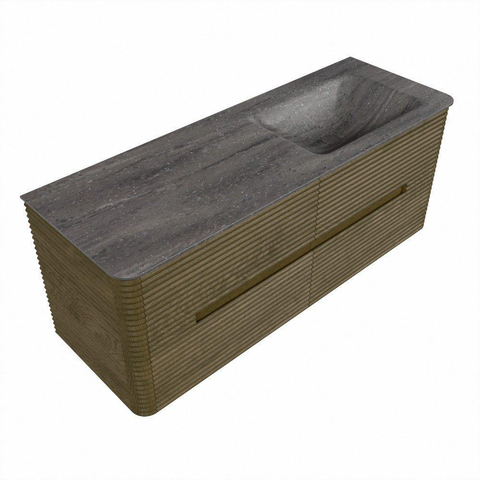 Mondiaz CIRO-DLUX Meuble de salle de bains - 130x45x50cm - Plan-vasque solid surface Oza - 1 lavabo à droite - 1 trou de robinet - 4 tiroirs - Dusk SW1533377