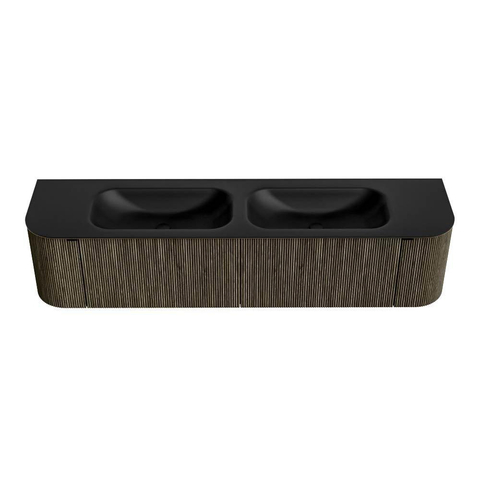 Mondiaz KURVE Badkamermeubelset - 190x46x40cm - 2 lade - 2 deuren - wastafel solid surface - dubbel - 2 kraangaten - Shadow SW1414297