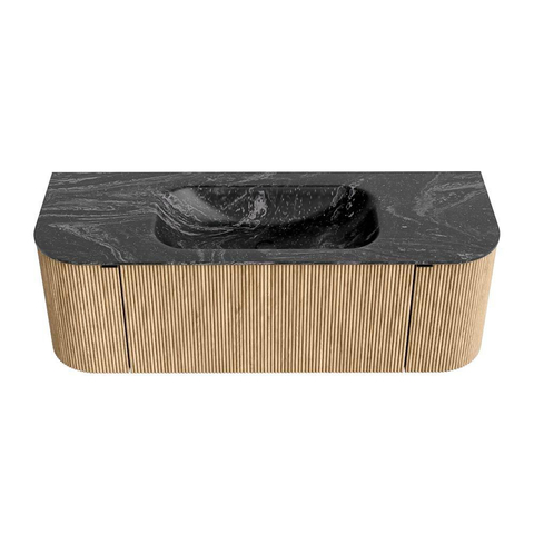 MONDIAZ KURVE-DLUX meuble de salle de bains 130 cm avec module 25 Len R couleur Chêne avec 1 tiroir et 2 portes. Lavabo BIG SMALL central 1 trou de robinet couleur Lava. SW1138112