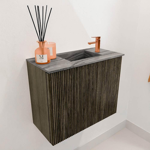 Mondiaz JOYA-DLUX 50cm meuble de salle de bains - couleur Shadow - Vasque FAYE position Droite 1 trou de robinet couleur Sombra. SW1425173