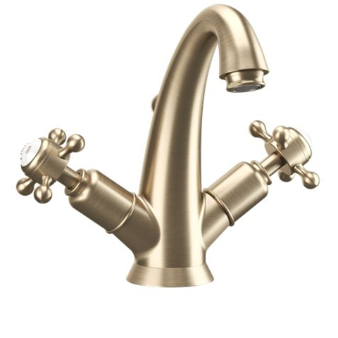 Crosswater Belgravia Crosshead hoge hals mono - met pop-up waste op het dek gemonteerd geborsteld mes - geborsteld messing (goud) SW1176793