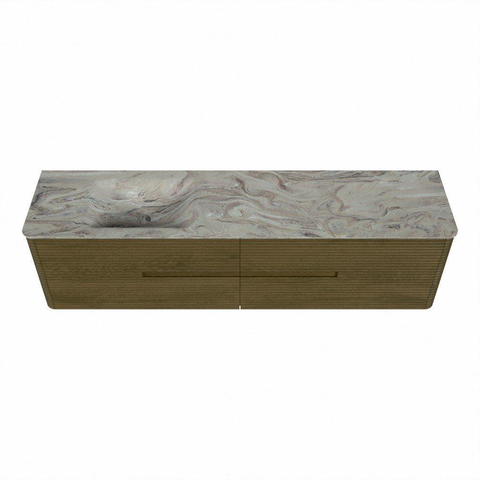 Mondiaz CIRO-DLUX Badkamermeubelset - 190x45x50cm - Solid surface wastafel Glace - 1 wasbak Links - 1 kraangat - 4 lades - Dusk SW1533008