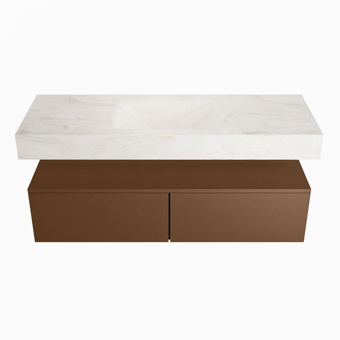 Mondiaz ALAN-DLUX Ensemble de meuble - 130cm - meuble Rust mat - 2 tiroirs - Lavabo Cloud Ostra suspendu - vasque Centre - 0 trous de robinet SW807410
