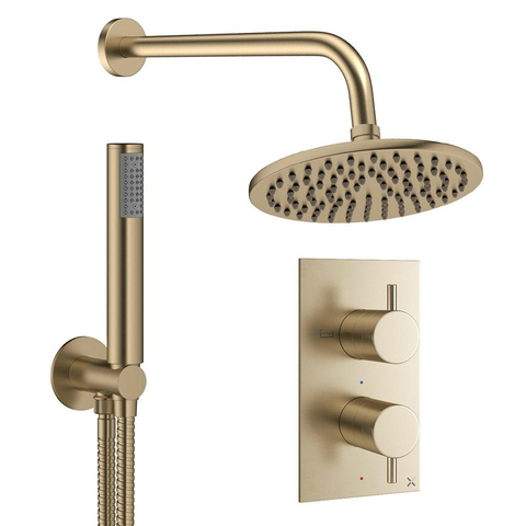 Crosswater MPRO Regendoucheset inbouw - 2 hendels - 20cm douchekop - handdouche - wandarm - geborsteld messing (goud) SW1472609