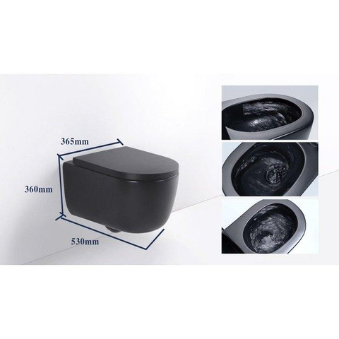 QeramiQ Dely Swirl Pack WC - 36.3x51.7cm - réservoir encastré Geberit UP320 - abattant mince - plaque de déclenchement noire mate - boutons ronds - noir mat SW1413309
