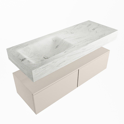MONDIAZ ALAN - DLUX Badkamermeubelset - 120cm - onderkast - Linen - 2 lades - vrijhangende wastafel - wasbak links - 1 kraangat - Opalo SW806586