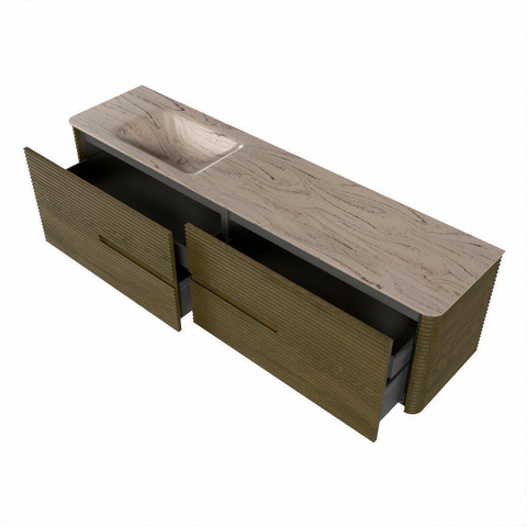 Mondiaz CIRO-DLUX Meuble de salle de bains - 190x45x50cm - Plan-vasque en solid surface Arena - 1 vasque à gauche - 1 trou de robinet - 4 tiroirs - Dusk SW1533127