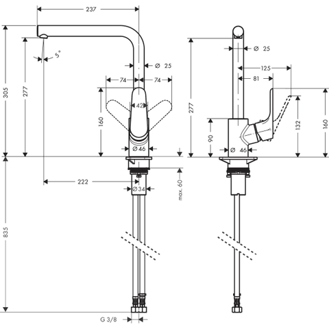 Hansgrohe Focus m41 Eengreeps keukenmengkraan - 280 - hoogglans chroom GA33662