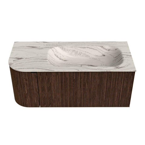 MONDIAZ KURVE-DLUX Meuble de salle de bains 105 cm arrondi à gauche couleur Walnut avec 1 tiroir et 1 porte. Lavabo BIG SMALL à droite 1 trou de robinet Nata. SW1432176