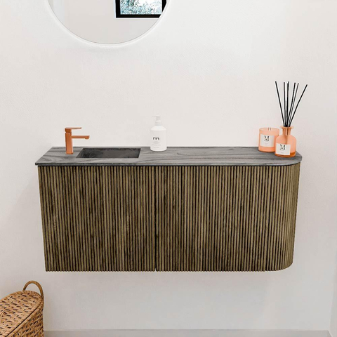 Mondiaz JOYA-DLUX 91.6cm meuble de toilette - arrondi droit couleur Dusk - Vasque FAYE position Gauche 1 trou de robinet couleur Sombra. SW1426167