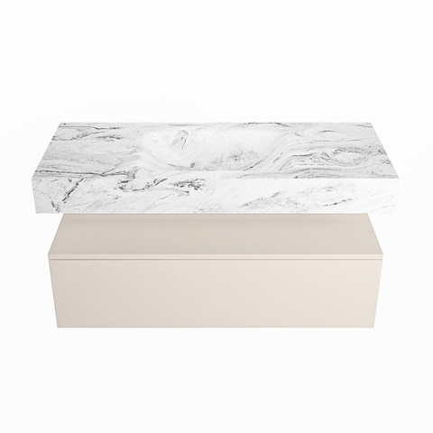 Mondiaz ALAN-DLUX Ensemble de meuble - 110cm - meuble Linen mat - 1 tiroir - Lavabo Cloud Glace suspendu - vasque Centre - 0 trous de robinet SW805603