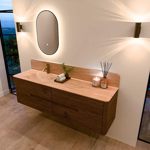 Mondiaz CIRO-DLUX Badkamermeubelset - 170x45x50cm - Solid surface wastafel Saba - 1 wasbak Links - 1 kraangat - 4 lades - Dusk SW1533076