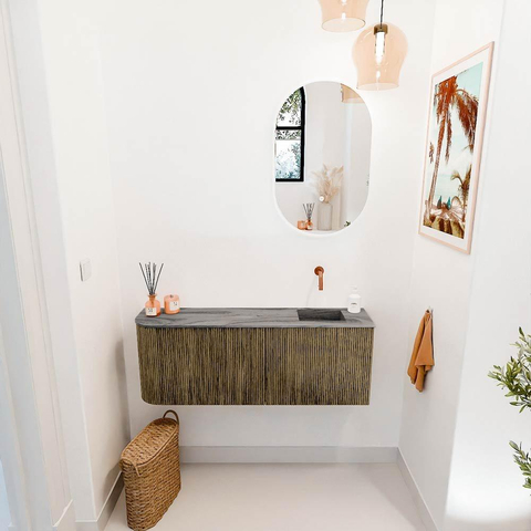 Mondiaz JOYA-DLUX 111.6cm toiletmeubel - ronding links kleur Dusk - Wastafel FAYE positie Rechts Zonder kraangat kleur Sombra. SW1426176